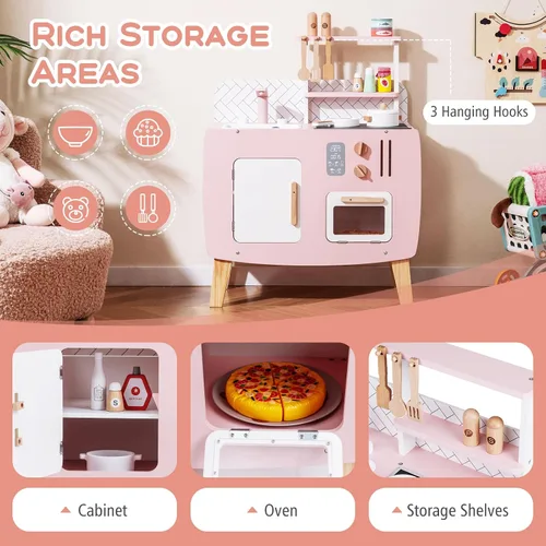 Miniatura 3 de Costzon Juego de cocina para niños, juguete interactivo para niños pequeños con horno, estufa, fregadero, grifo, espacio de almacenamiento