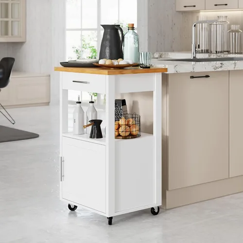 Miniatura 22 de Shintenchi Carrito de isla de cocina con almacenamiento, armario de bar portátil sobre ruedas, mesa auxiliar de carrito de microondas con estación