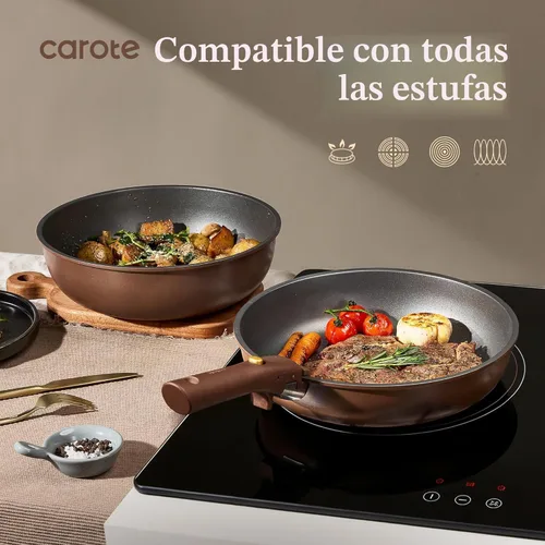 Miniatura 8 de CAROTE Juego de 21 ollas y sartenes, juego de utensilios de cocina antiadherentes, mango desmontable, juegos de utensilios de cocina de inducción