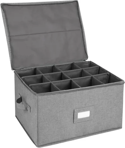 Miniatura 10 de Estuches de almacenamiento para copas, caja contenedora de almacenamiento de copas de vino de carcasa rígida con divisores para 12 copas de vino