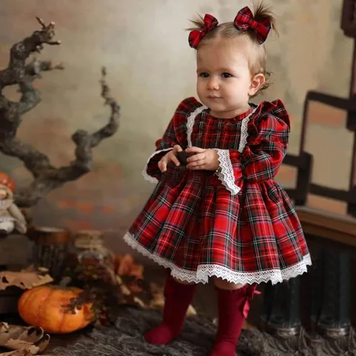 Miniatura 4 de B30 - Vestido de princesa con estampado de encaje para bebé y niña ropa para bebé Rojo 6-12 meses