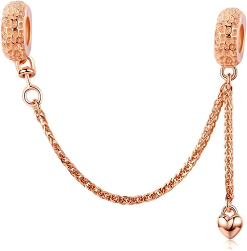 Miniatura 6 de Dije con cadena de seguridad, con corazón de plata de ley 925, compatible con pulseras y collares Pandora