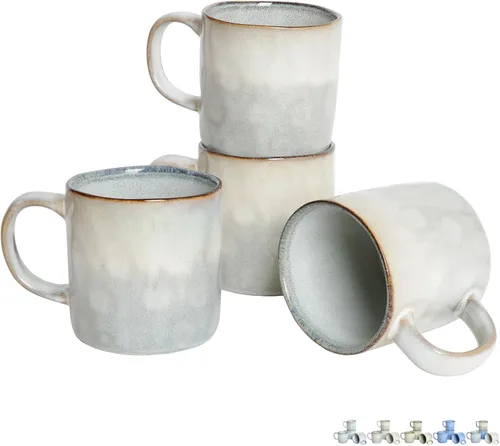 Miniatura 8 de Bosmarlin Juego de 4 tazas de café de cerámica, 14 onzas, tazas de café con mango grande, aptas para microondas, esmalte reactivo único