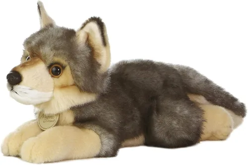 Aurora Peluche realista de lobo Miyoni, detalles realistas que hacen un compañero apreciado, perfecto para decorar dormitorios o aulas, color gris,