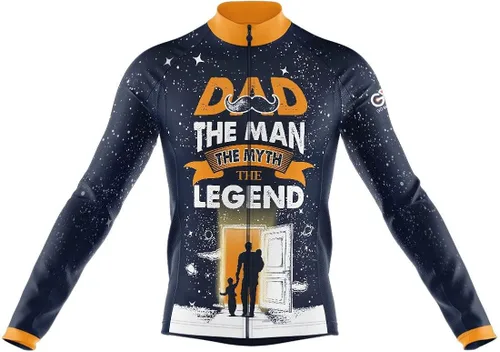 ZOLO GIFTS Mens Cycling Jersey, Dad The Man The Myth The Legend with Navy Blue, Long Sleeve Bike Shirt with Pockets