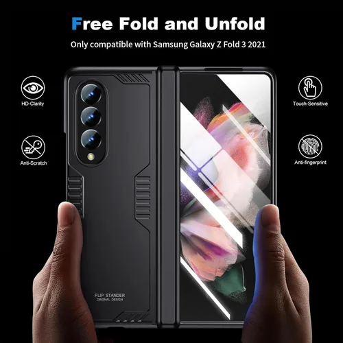 Miniatura 3 de Funda para Samsung Z-Fold-3: [Soporte oculto] [Carga inalámbrica] Funda delgada con protección de bisagra ligera con protector de pantalla - Funda