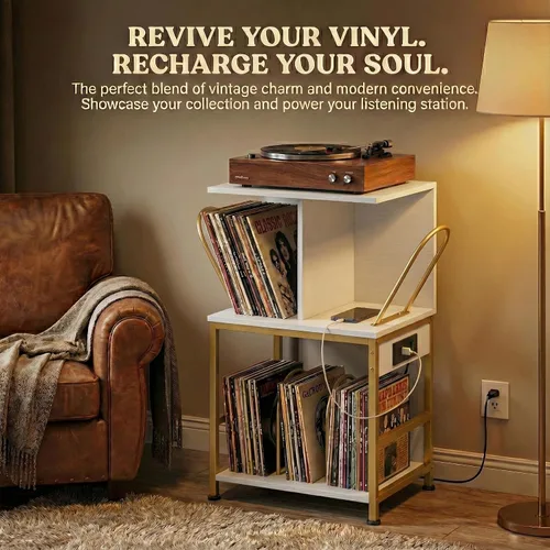 Miniatura 7 de Soporte para tocadiscos con almacenamiento de vinilo, mesa de discos grande con capacidad para 180 álbumes, soporte de almacenamiento de discos