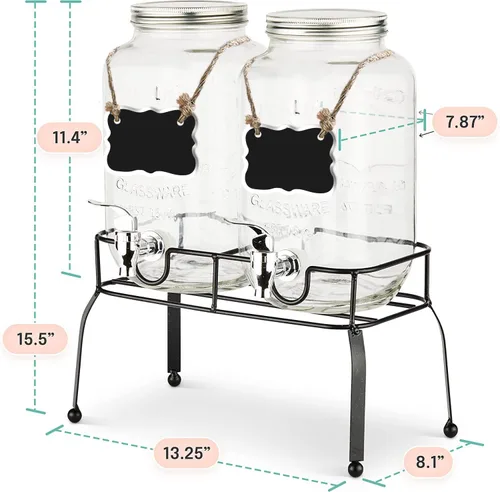Miniatura 6 de Estilo Dispensador de bebidas de vidrio para fiestas, juego de 2-1 galón dispensador de bebidas de Halloween con soporte, dispensador de agua