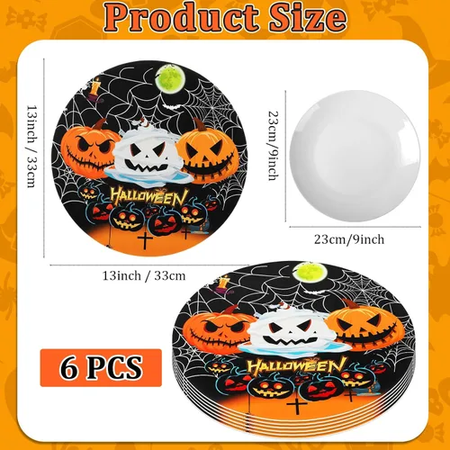 Miniatura 2 de Juego de 6 manteles individuales redondos de calabaza de Halloween, lavables, de piel de calabaza, juego de 6 manteles individuales para fiesta