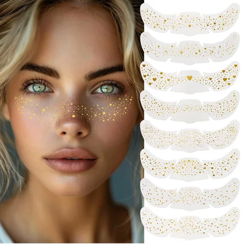 24 piezas de tatuajes faciales con purpurina facial, parches de maquillaje con purpurina corporal, parches de manchas brillantes, accesorios de