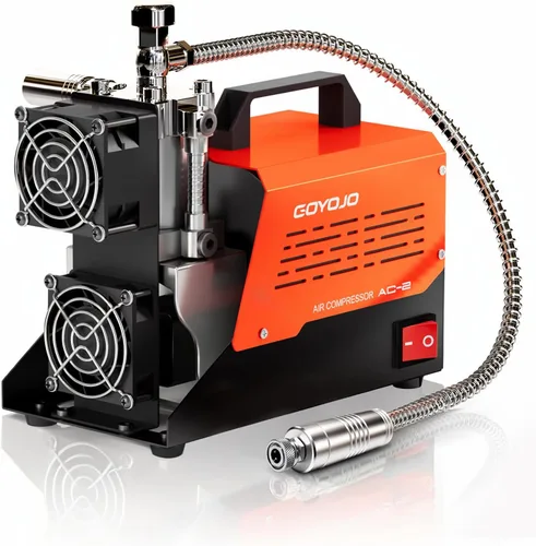 GOYOJO Compresor de aire PCP AC-2, bomba de aire portátil sin aceite de 4500 PSI/30 MPa, hasta 45 minutos de tiempo de funcionamiento continuo,