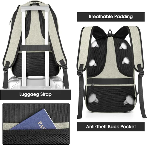 Miniatura 5 de Mochila para hombres y mujeres, mochilas escolares para adolescentes, mochila antirrobo para portátil de negocios, resistente al agua, con puerto
