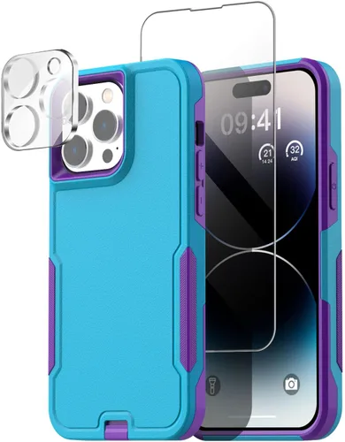 Miniatura 14 de AICase Funda para iPhone 14 Pro Max con protector de pantalla de vidrio + lente de cámara, resistente protección contra caídas, cuerpo completo