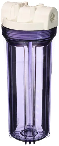 Hydronix HF3-10CLWH12, carcasa transparente de 10" con tapa de costilla blanca para sistemas de ósmosis inversa y filtración, puertos de 1/2"