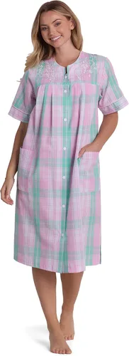 Miniatura 7 de Miss Elaine Bata corta de seersucker para mujer, cierre de broches frontal y mangas cortas, dos bolsillos delanteros, ropa de dormir y ropa
