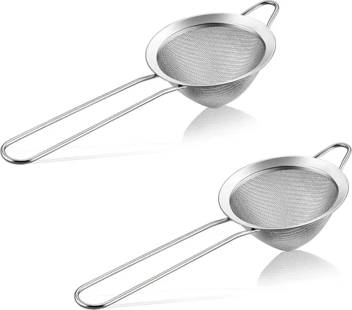 Miniatura 8 de LIANYU Juego de 2 coladores de malla fina de acero inoxidable de 3.3 pulgadas con mango largo, ideal para filtrar café, cóctel, tamizar harina, a