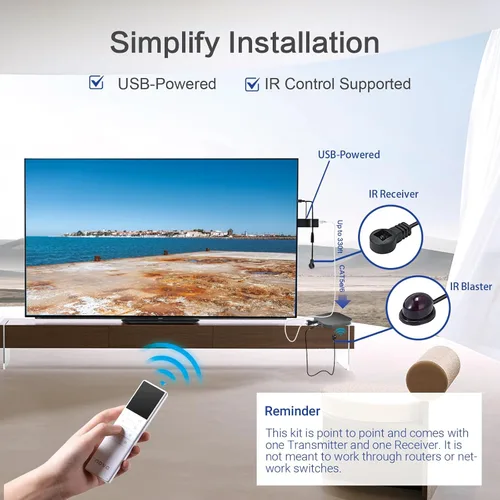 Miniatura 3 de DDMALL Mini extensor HDMI de hasta 330 pies/328.1 ft, 1080P a 60 Hz, extensor HDMI Full HD sobre cable Ethernet CAT5e/CAT6, con control IR directo 1