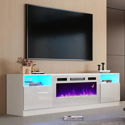 Miniatura 12 de AMERLIFE - Soporte de TV con chimenea, centro de entretenimiento con luz LED y chimenea eléctrica de 36 pulgadas, soporte de entretenimiento moderno