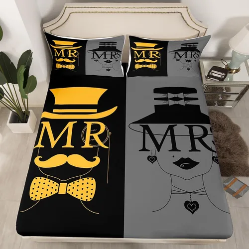 Miniatura 44 de Sábana bajera ajustable King Crown vintage negro y gris, sábanas románticas para el día de San Valentín, tamaño individual para mujeres, regalos