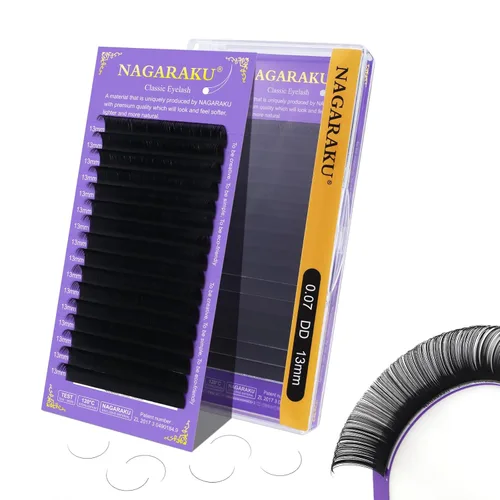 Miniatura 234 de NAGARAKU Extensiones de pestañas, pestañas individuales, 0.05mm, rizo D, 15mm, clásico, negro mate, suave, natural, profesional, 16 filas, 0.05-D