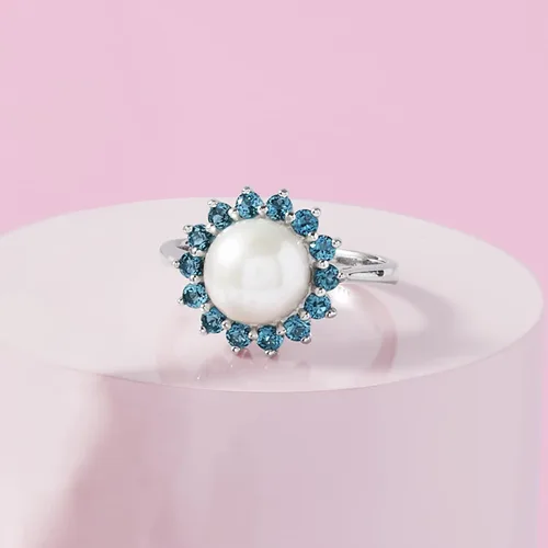 Miniatura 4 de Ross-Simons 8-8.5mm Cultured Pearl and .60 ct. t.w. London Blue Topaz Ring in Sterling Silver