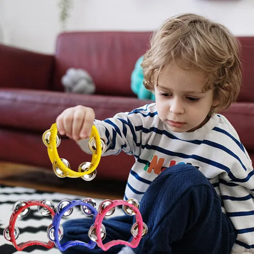 Miniatura 7 de Pandereta para niños, 4 unidades, instrumentos musicales para niños pequeños a partir de 3 años con 4 jingles de metal, certificado ASTM, no tóxico