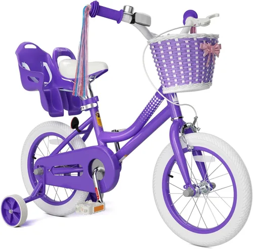 Miniatura 13 de Glaf Bicicleta para niñas de 12, 14, 16, 20 pulgadas, con ruedas de entrenamiento para niños de 2 a 12 años, bicicleta con cesta y asiento