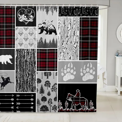 Miniatura 25 de Erosebridal Cortina de ducha de animales del bosque, cortina de ducha de oso ciervo, lobo, cortina de ducha de baño, cortina de baño impermeable