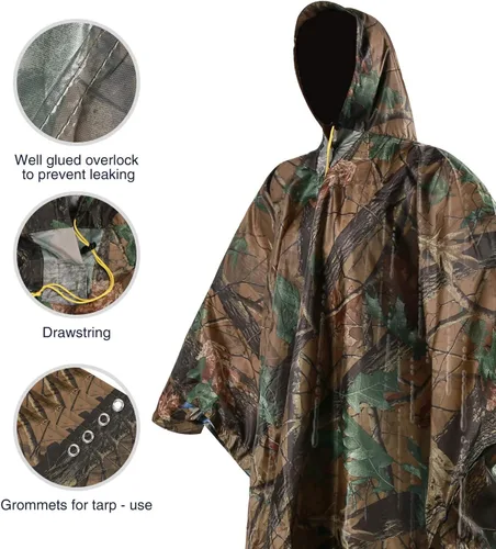 Miniatura 3 de REDCAMP Poncho de lluvia impermeable con capucha y brazos para acampar y senderismo