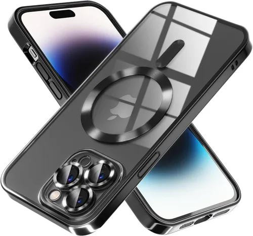Misea Funda magnética transparente para iPhone 14 Pro Max [compatible con MagSafe] [Nunca amarilla] [Protección contra caídas de grado militar] Negro