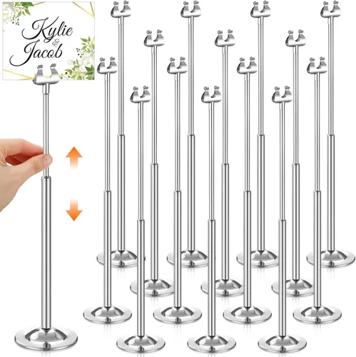 Miniatura 9 de Kathfly Juego de 12 soportes para números de mesa, ajustables, de metal, con clip de arpa, soporte de tarjeta desmontable para bodas, cumpleaños