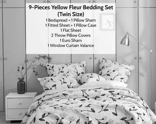 Miniatura 2 de DaDalogy Bedding - Juego de cama floral de 9 piezas en una bolsa, juego de sábanas bajeras y encimeras con funda de almohada y cenefa de cortina