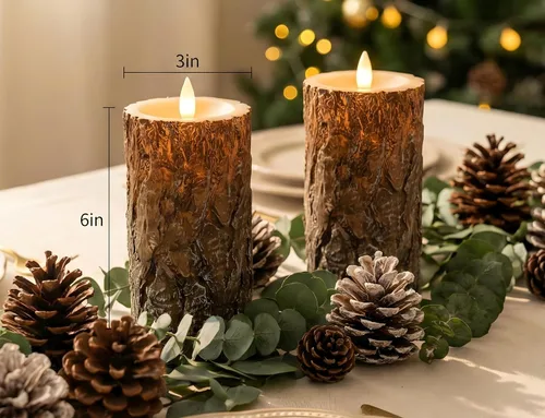 Miniatura 4 de Velas de pino sin llama en pilar parpadeantes con temporizador remoto, velas LED de cera real con llama en movimiento 3D operadas por batería, juego