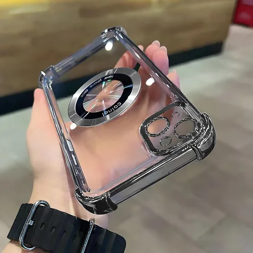 Miniatura 5 de Funda magnética transparente para iPhone 14 Plus, lujo brillante en las cuatro esquinas, protección de grado militar a prueba de golpes