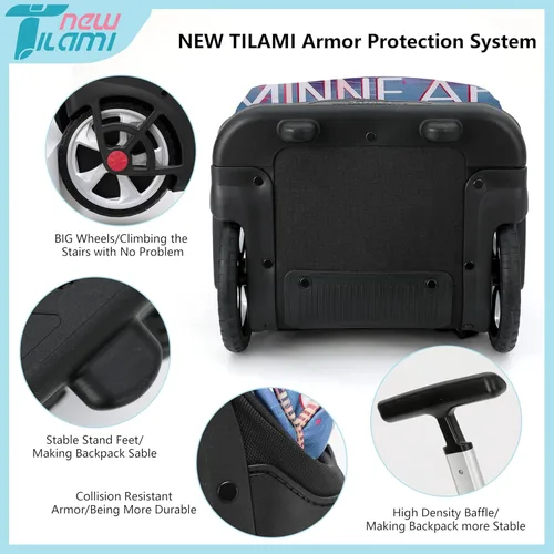 Miniatura 48 de NEW TILAMI Mochila con ruedas de 19 pulgadas con bolsa de almuerzo para niñas y niños, mochila para laptop con ruedas, bolsa de mano duradera