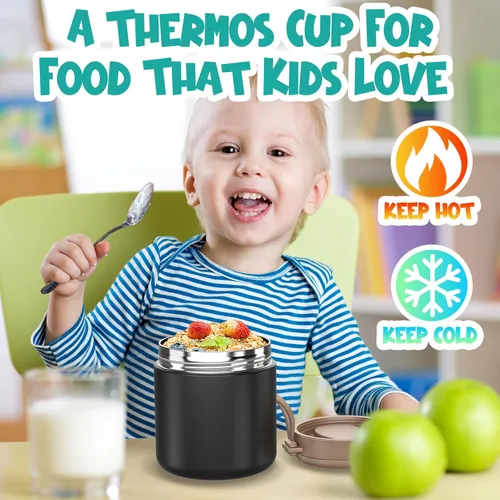 Miniatura 6 de Termo para comida caliente para niños – 15.2 onzas, tarro de comida aislado a prueba de fugas, termo de sopa, recipientes de almuerzo aislados