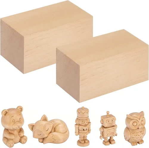Bloques de tallado de tilo – Paquete de 2 bloques de madera de bajo de 6 x 3 x 3 pulgadas, kit de tallado de madera para principiantes, espacios en