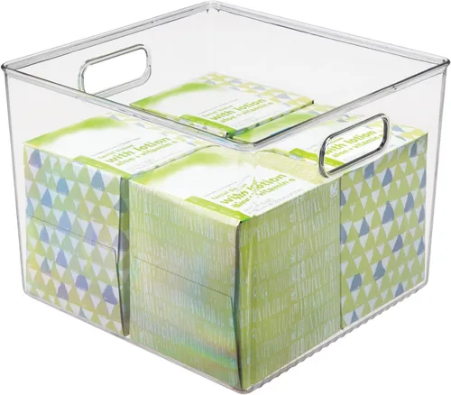 Miniatura 6 de mDesign Cesta organizadora de almacenamiento moderna de plástico con asas para la organización del baño, estantes, cubos, gabinetes, tocador