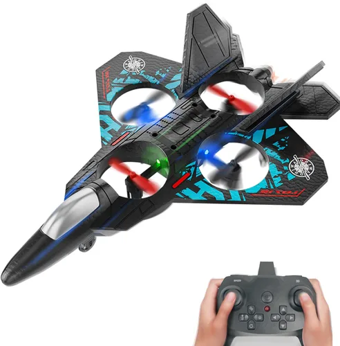 BEZGAR Drones para niños | Avión RC de 2.4 GHZ, avión de control remoto, helicóptero RC, juguete de caza de 360° con navegación LED de colores, azul