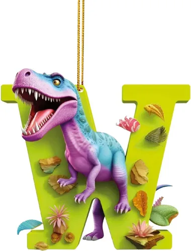 Miniatura 25 de Adorno de Navidad personalizado de dinosaurio de 26 letras, adornos colgantes 2023, monograma inicial de plástico, decoraciones de árbol de Navidad