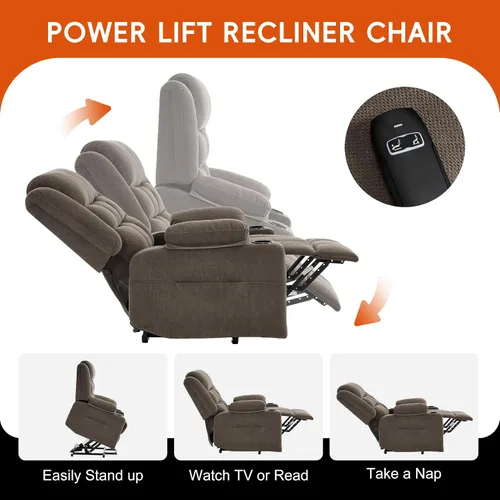 Miniatura 6 de Ketaiyou Electric Power Lift Recliner Chair Sofa with Massage and Heat for Elderly, USB and Type-C Ports, Cup Holders, Infinite Position