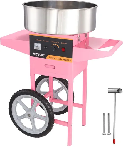 Miniatura 9 de VEVOR - Carro para máquina eléctrica de algodón de azúcar, fabricante de hilo dental comercial de 1000W con tazón de acero inoxidable, cuchara
