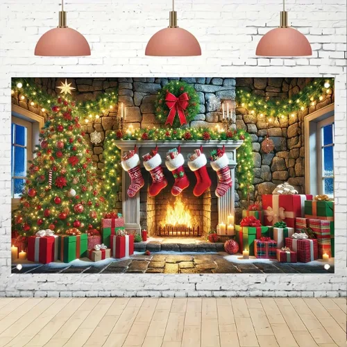 Miniatura 4 de Cartel de Feliz Navidad de 71 x 43 pulgadas, caja de regalo, adorno de árbol, decoración de fondo de fotografía para fiestas de invierno