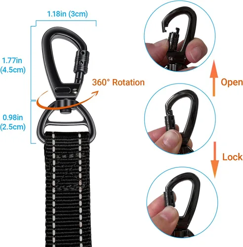 Miniatura 3 de Correa elástica táctica sin tirones para perros medianos y grandes con doble asa (4-6 pies), absorbe los golpes, mango de tráfico y entrenamiento