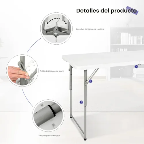 Miniatura 4 de Byliable Mesa plegable portátil de plástico resistente de 4 pies, mesa utilitaria plegable por la mitad, pequeña para interiores y exteriores, Blanco