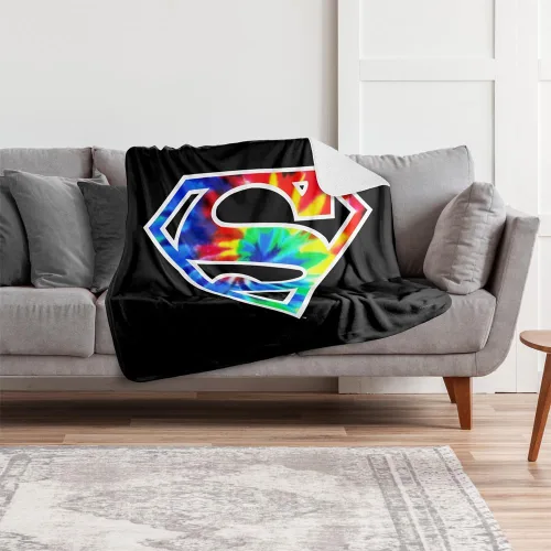 Miniatura 6 de Superman - Manta de 50 x 60 pulgadas, diseño de teñido anudado con logotipo de Superman sedoso al tacto, manta de sherpa súper suave