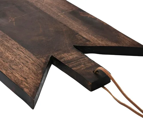 Miniatura 4 de Main + Mesa Tabla de cortar de madera geométrica con corbata de cuero Añejado oscuro