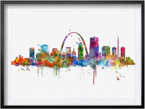 ZEARPT Impresión artística del horizonte de San Luis de Missouri Skyline City Acuarela, papel artístico de San Luis para colgar en la pared, arte de