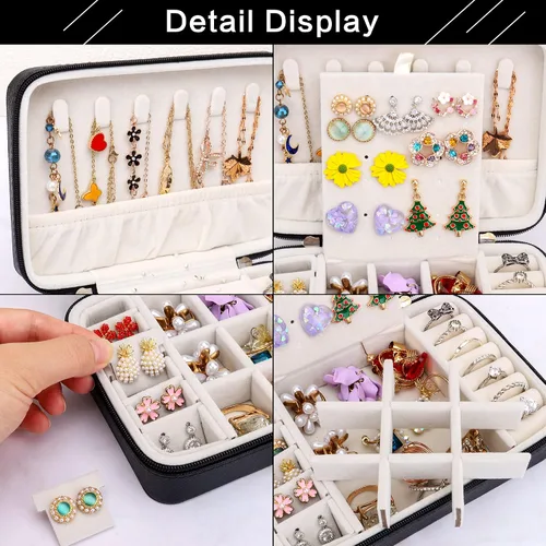 Miniatura 3 de DesignSter Joyero pequeño Joyero de viaje de piel sintética, organizador de joyas, soporte de almacenamiento para collares, aretes, anillos