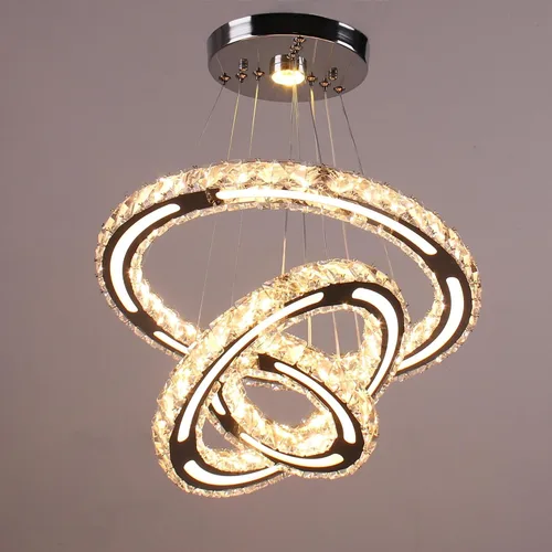 Candelabros de cristal modernos para bricolaje, 3 anillos, lámpara colgante LED regulable para cocina, comedor, sala de estar, dormitorio, base de